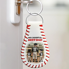 Load image into Gallery viewer, I Caught the Best Dad - Personalized Leather Baseball Keychain for the Best Dads, Grandpas &amp; More Leather Baseball Keychain PopCulturePrints
