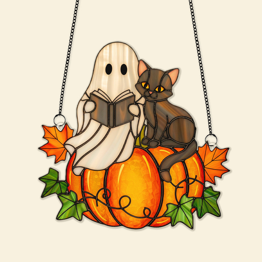 “Boo-tiful Reading Moments” - Spooky Ghost Suncatcher Ornament - Personalized Gifts for Book Lovers Ornament PopCulturePrints