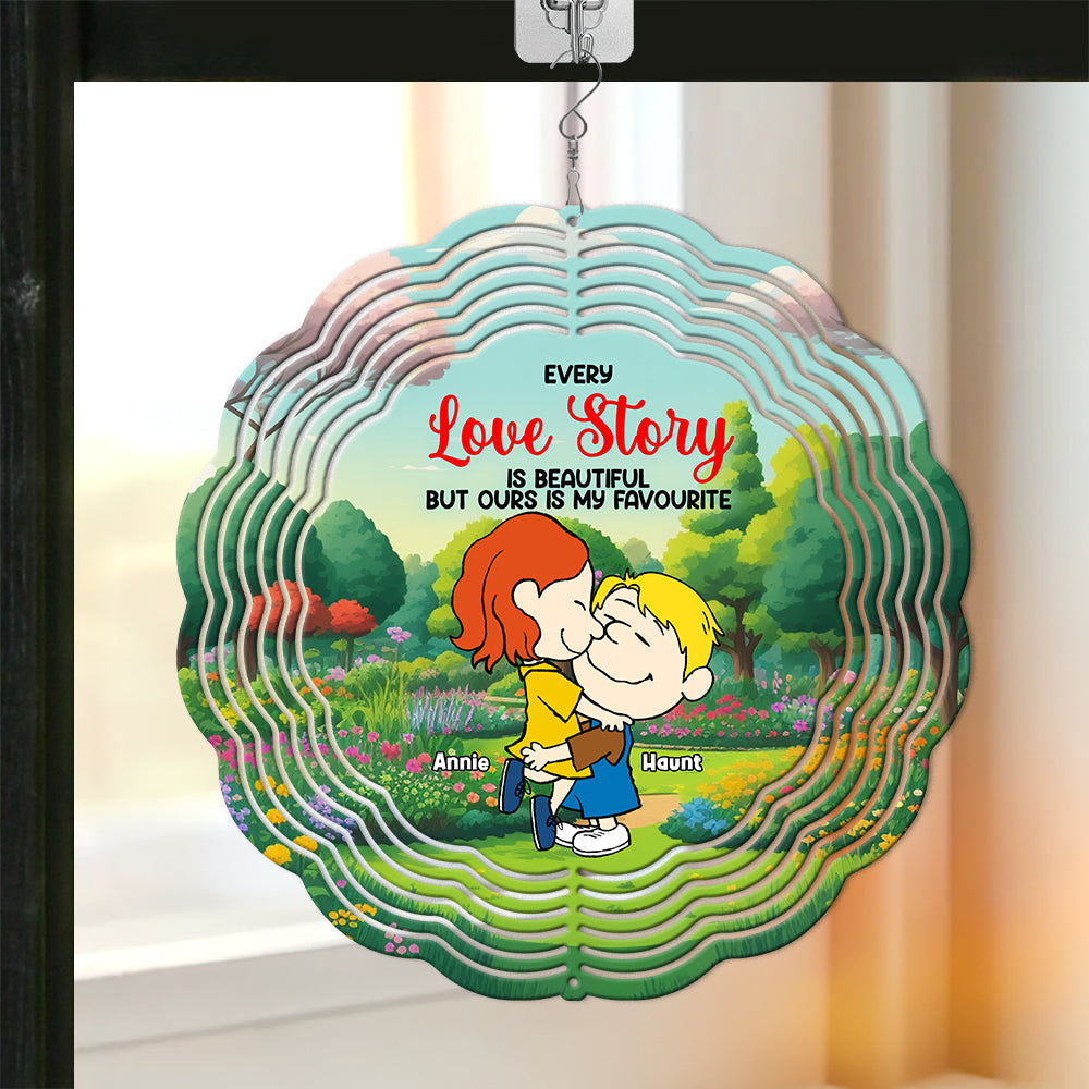 Personalized Hugging Couple Wind Spinner - Unique Love Story Decor Ornament PopCulturePrints
