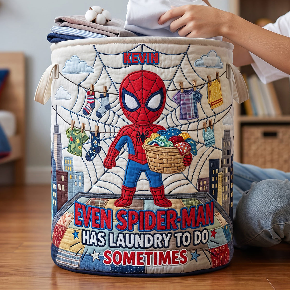 Funny Quilted Laundry Basket - Personalized Gift for Kids Who Love Superheroes