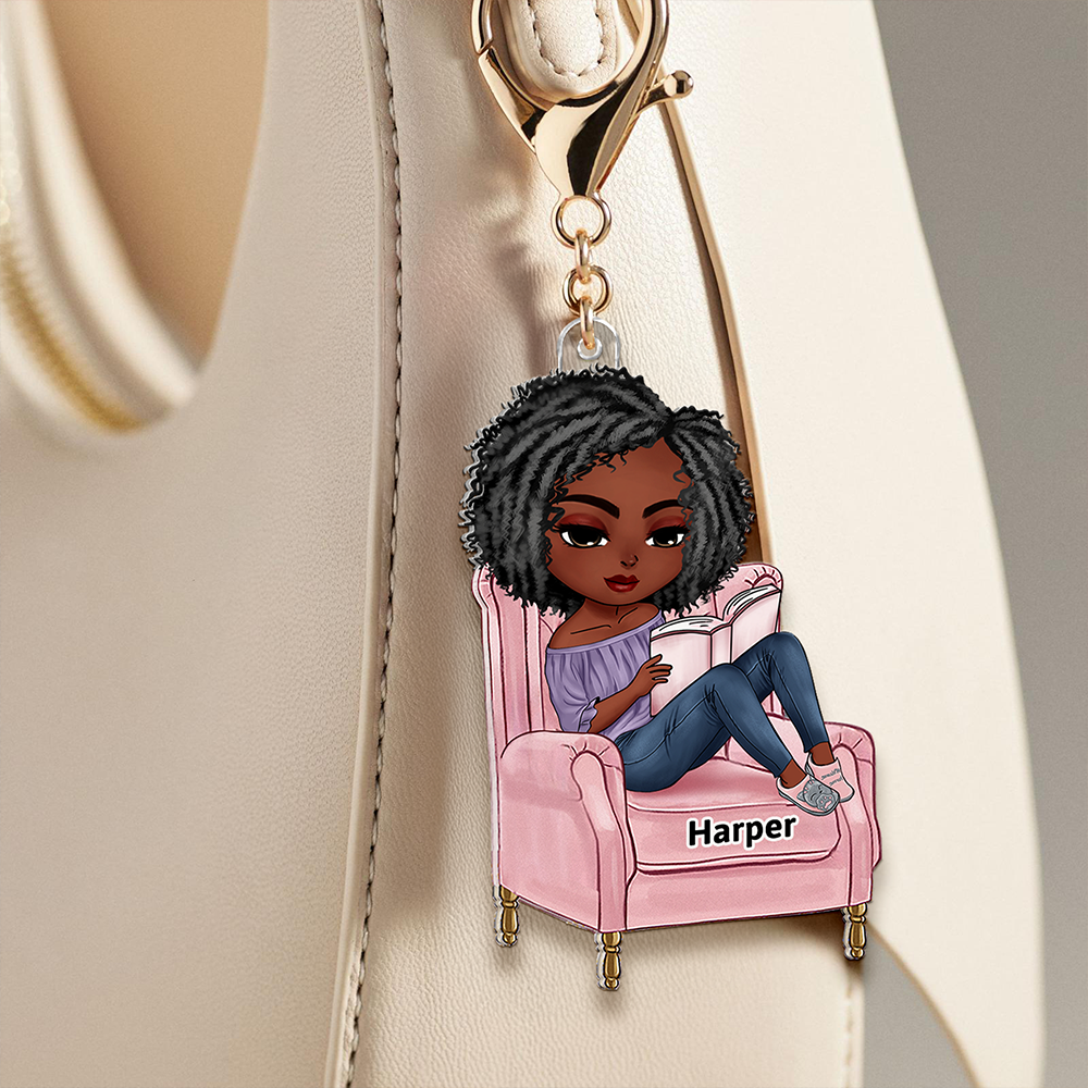 Reading Girl Personalized Keychain - Perfect Gift for Book Lovers Keychains PopCulturePrints