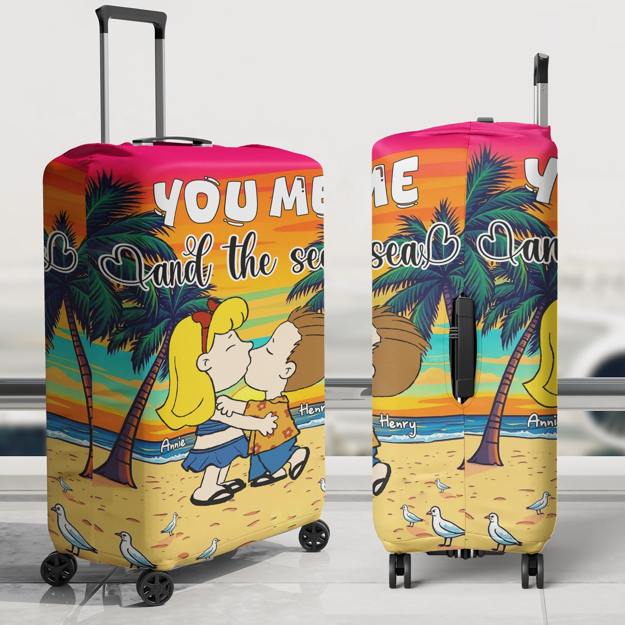Customized Couple Luggage Cover - 'You Me and the Sea' Luggage Covers PopCulturePrints