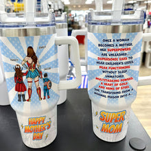Load image into Gallery viewer, Personalized Super Mom Tumbler - Custom Names - Mother&#39;s Day Gift Tumbler Cup PopCulturePrints
