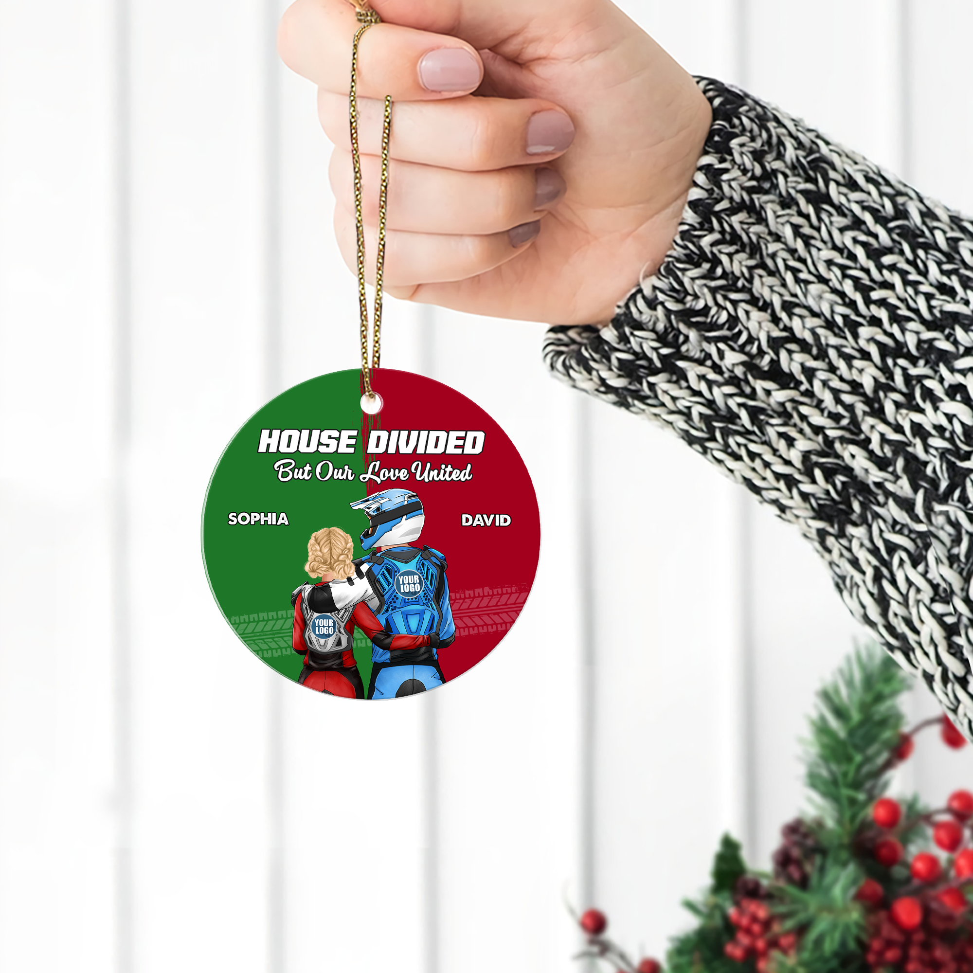Custom Motocross Couple Ornament - Valentine's Day Gifts - Holiday Gift Ornament PopCulturePrints