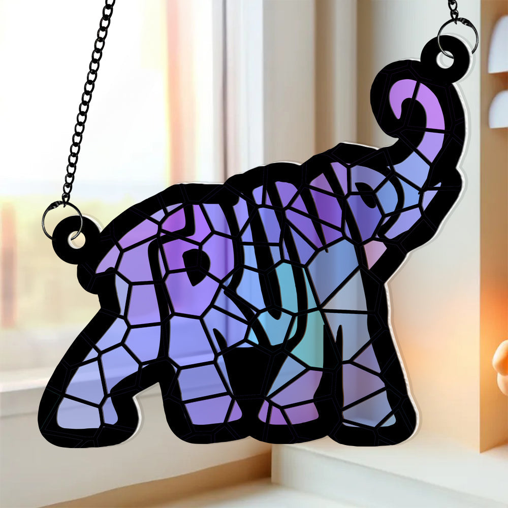 Personalized Elephant Suncatcher Ornament for Family - Customizable Gift