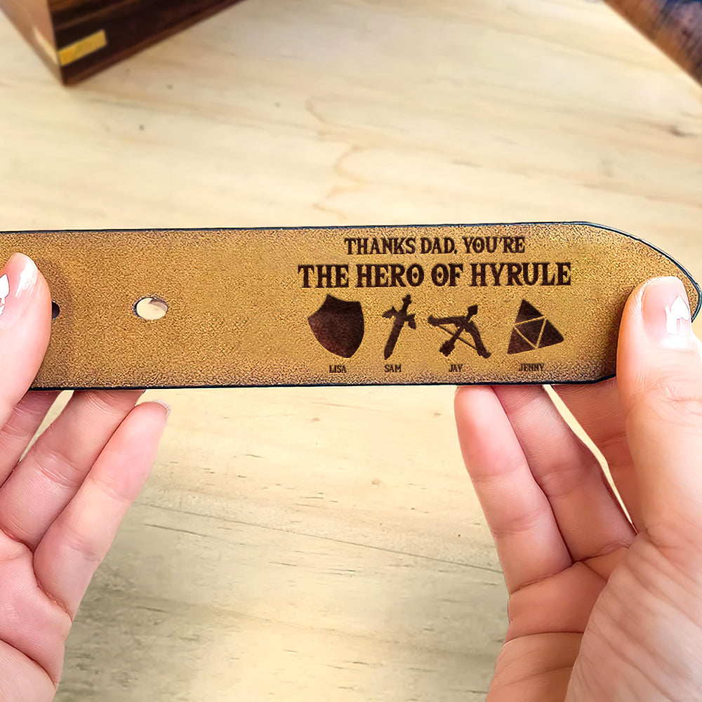 Personalized Hero Dad Leather Belt with Secret Message Belts PopCulturePrints