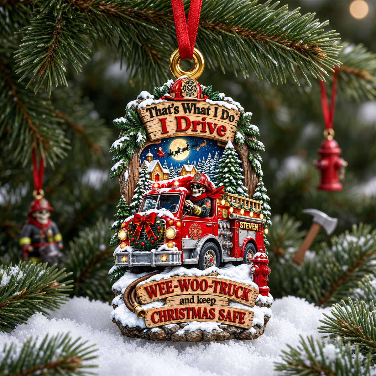 That's What I Do: I Drive - Personalized Skeleton Firefighter Ornament Ornament PopCulturePrints