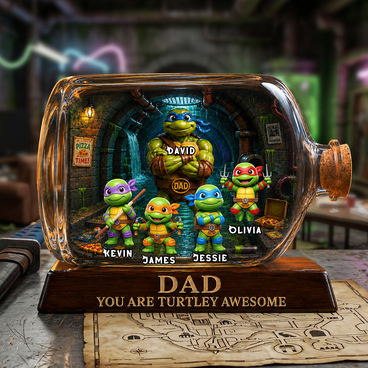 “Dad, You Are Turtley Awesome!” - Personalized Dad Squad Heroes Acrylic Plaque - Perfect Gift for Dads, Grandpas, and Father Figures Shaped Plaques PopCulturePrints