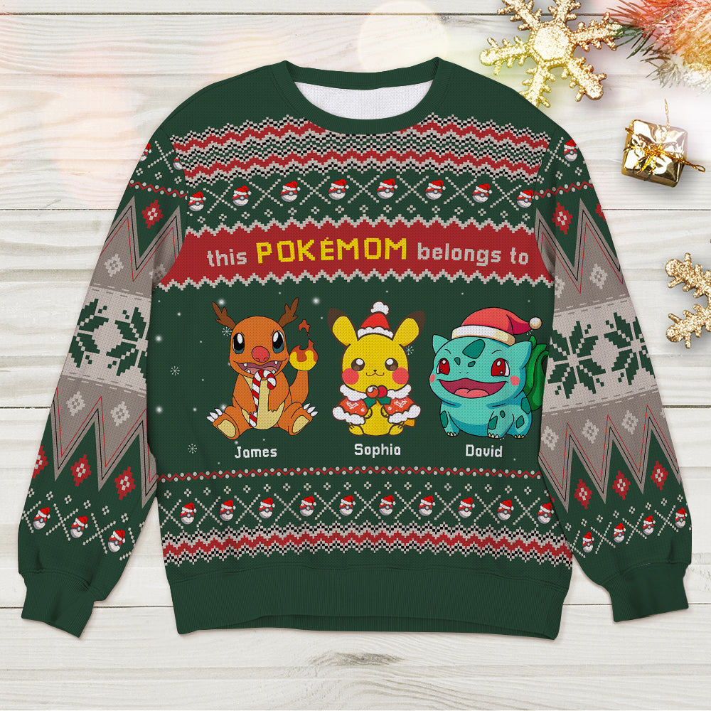 Personalized Ugly Christmas Sweater for Mom - Pokémom Edition Ugly Christmas Sweater PopCulturePrints