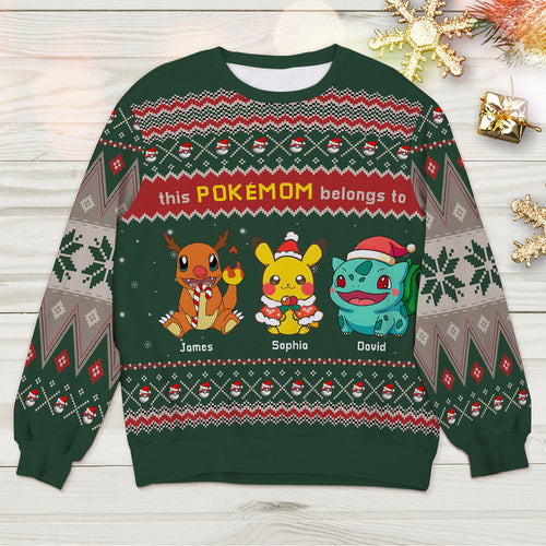 Personalized Ugly Christmas Sweater for Mom - Pokémom Edition Ugly Christmas Sweater PopCulturePrints