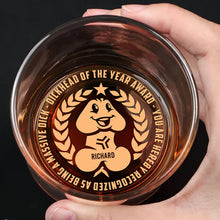 Load image into Gallery viewer, Personalized Engraved Whiskey Glass - Funny Dickhead of the Year Award
