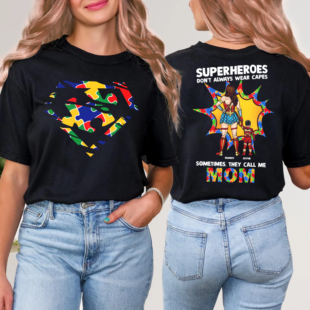 “Superheroes Don't Always Wear Capes” - Personalized Mom Shirt - Gift for Mom, Grandma, and Caregivers Shirts PopCulturePrints
