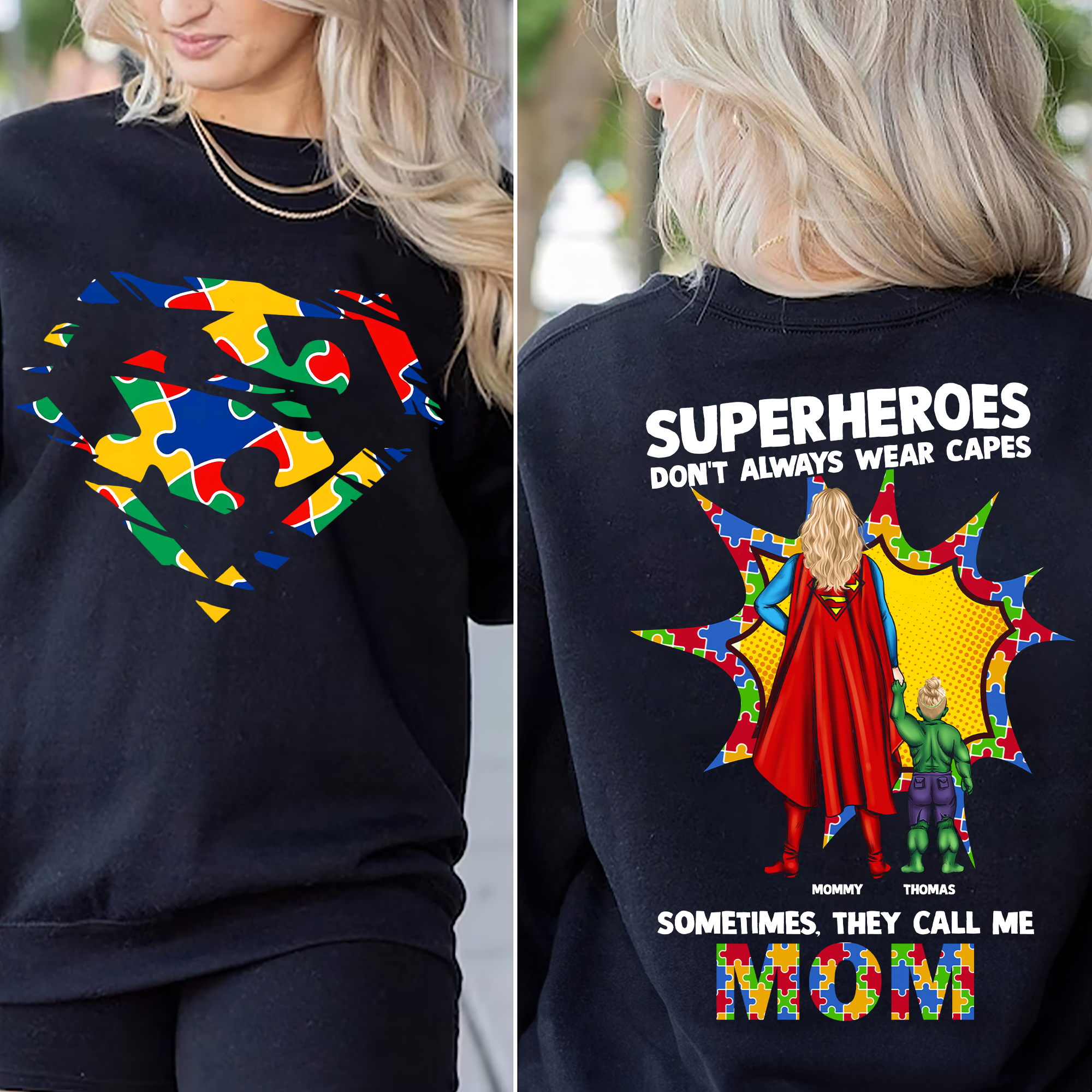 “Superheroes Don't Always Wear Capes” - Personalized Mom Shirt - Gift for Mom, Grandma, and Caregivers Shirts PopCulturePrints