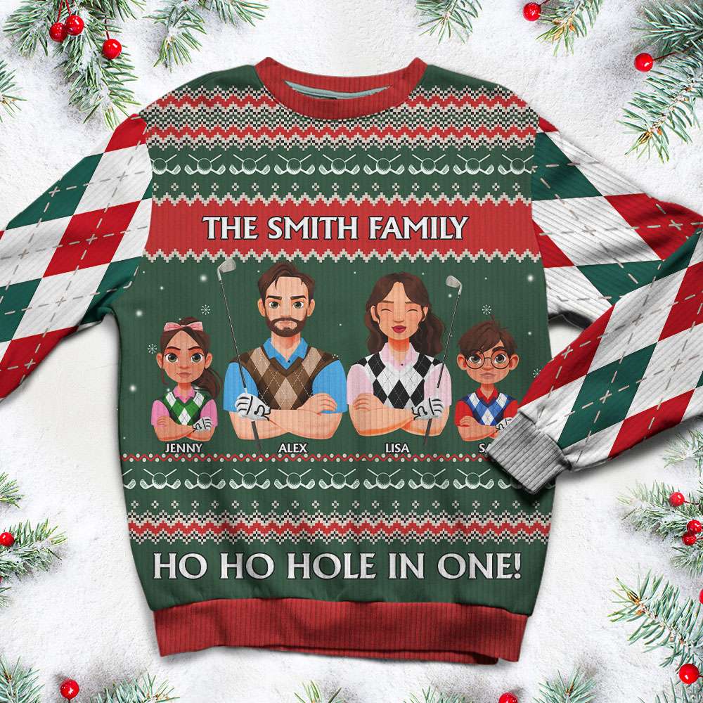 Personalized Family Golf Christmas Sweater - Ugly Style AOP Products PopCulturePrints