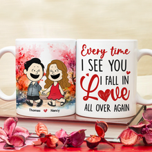 Load image into Gallery viewer, Personalized Love Coffee Mug for Couples - Every Time I See You I Fall in Love Coffee Mug PopCulturePrints
