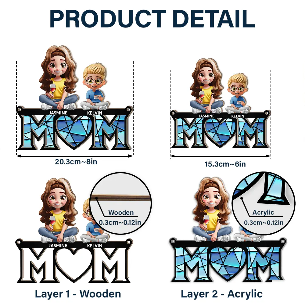 "We Love You Mom" - Personalized 3D Cartoon Window Hanging Suncatcher Ornament - Perfect Gift for Mom and Grandma Suncatcher Ornament PopCulturePrints