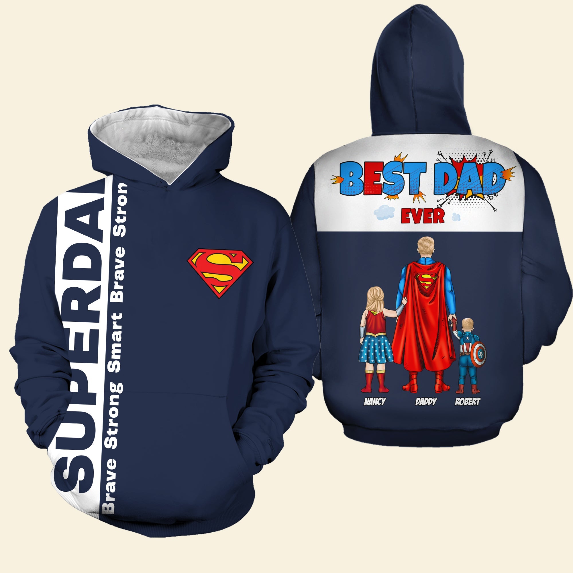 Best Dad Ever - Personalized Super Dad Shirt - Custom Gift for Dads, Fathers, and Superheroes AOP Products PopCulturePrints