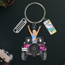 Load image into Gallery viewer, Customizable Off-Road Girl Keychain with License Plate Charms Keychains PopCulturePrints
