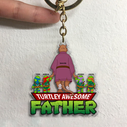 Personalized Turtley Awesome Father Keychain - Customized with Names Keychains PopCulturePrints