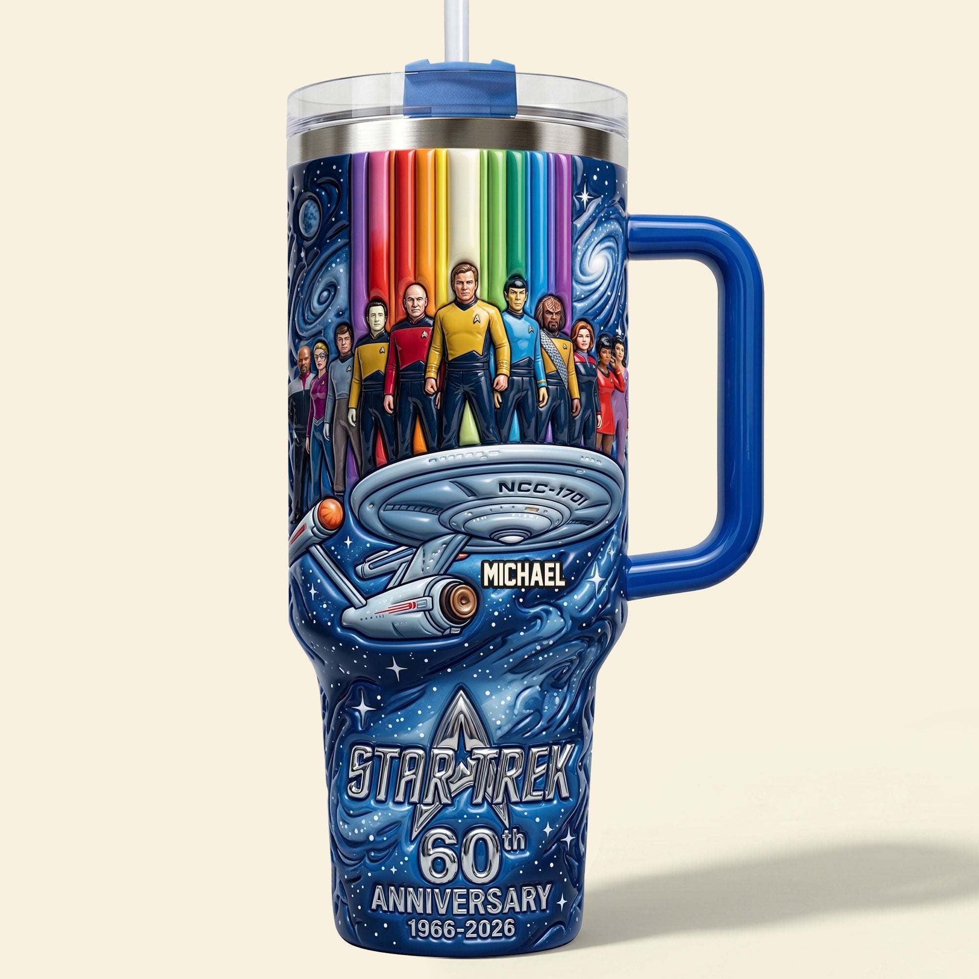 “Live Long and Prosper” - Custom Star Trek 60th Anniversary 40oz Tumbler with Handle - Personalized Gift for Star Wars Fans