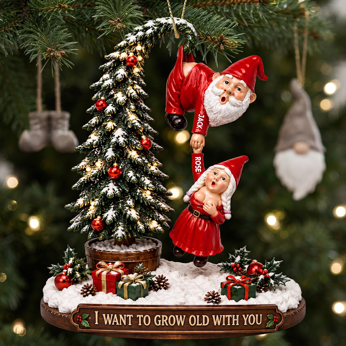 I Want to Grow Old With You - Funny Old Santa Couple Christmas Ornament