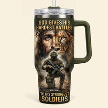 Load image into Gallery viewer, God Gives His Hardest Battles - Strong Christian Warrior Tumbler | Personalized Gift for Veterans

