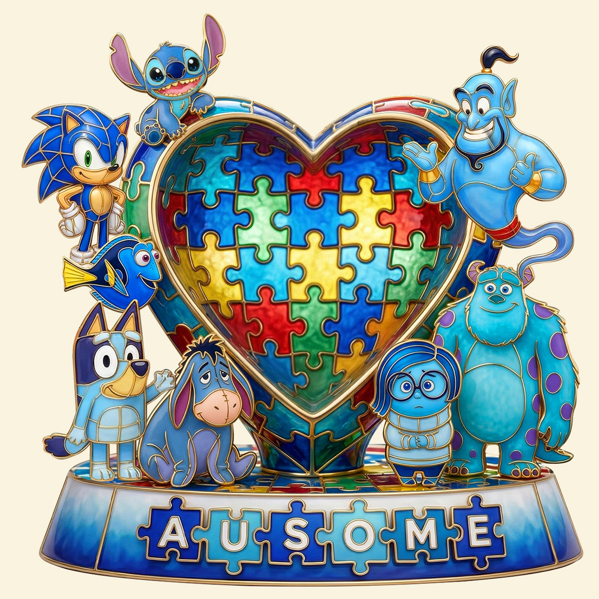 "Celebrate Uniqueness with Ausome Gang" - Custom Acrylic Plaque Gift for Autism Kids Shaped Plaques PopCulturePrints