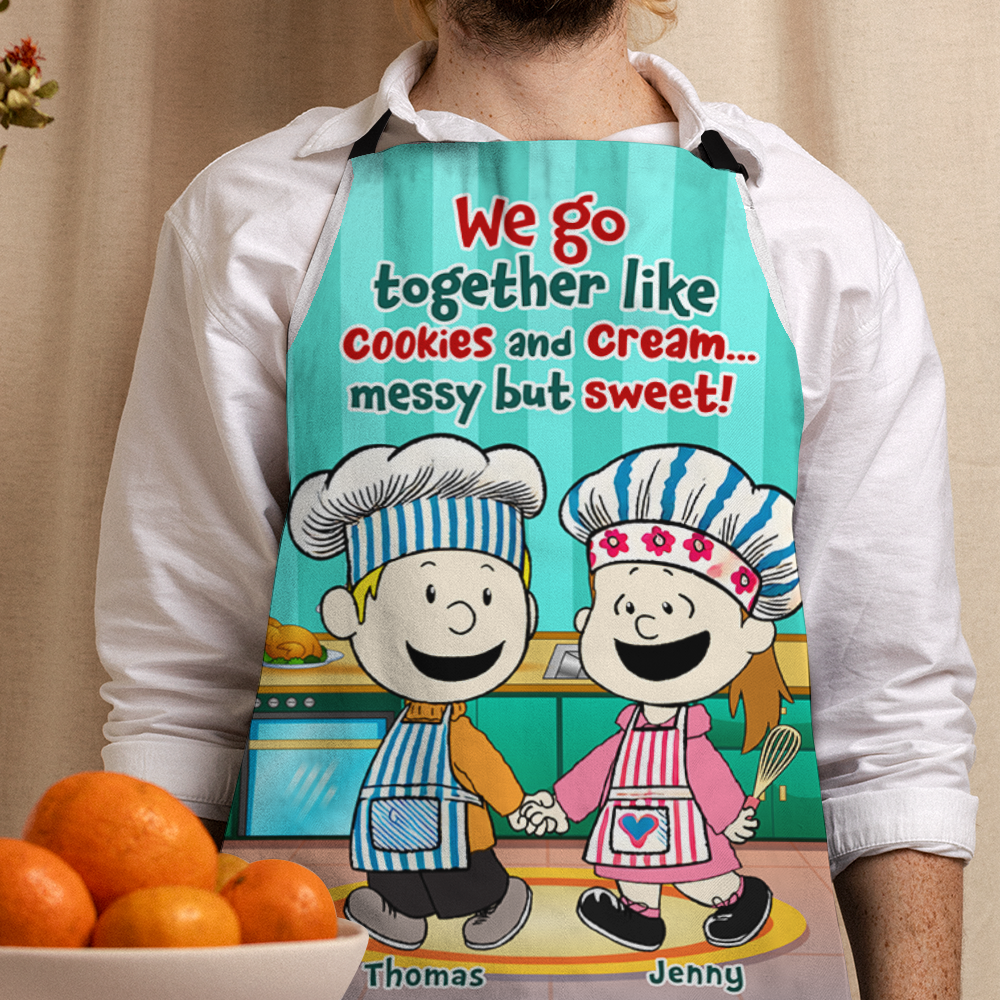 Personalized Couple Aprons - Sweet and Messy Cooking Together Aprons PopCulturePrints