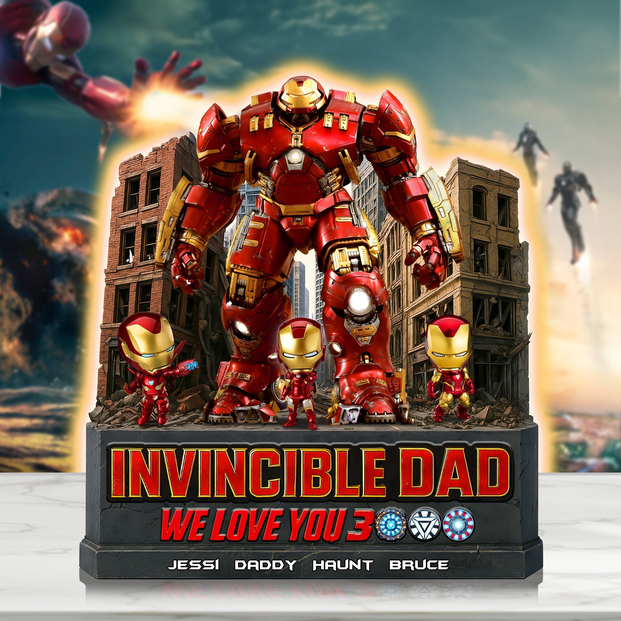 “Invincible Dad, We Love You 3000!” - Epic Hero Dad Acrylic Plaque - Personalized Gifts for Dads, Grandpas & More Shaped Plaques PopCulturePrints