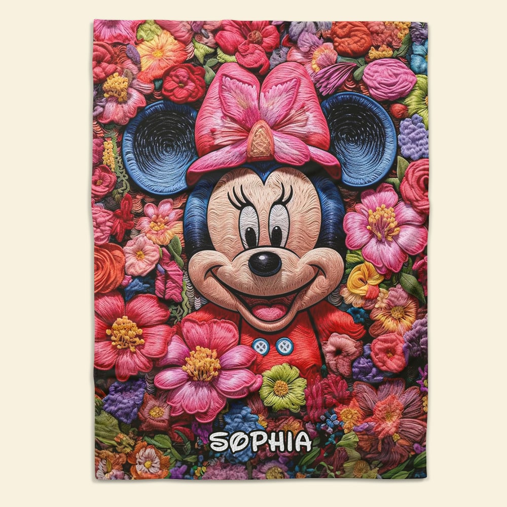 Personalized Cartoon Character Blanket - Floral Design Blanket PopCulturePrints