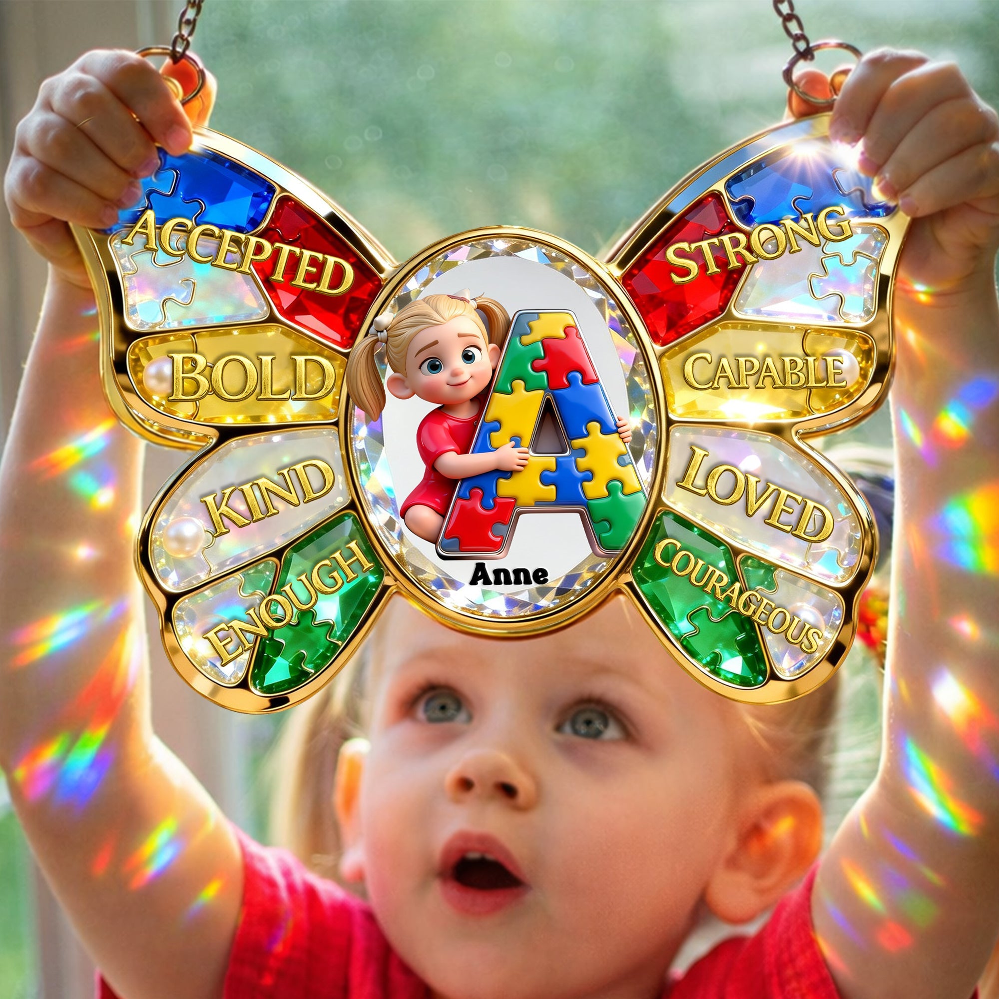 “Shining Bright, Just Like Them” - Personalized Autism Kids Suncatcher Ornament - Custom Photo Gift for Children & Loved Ones Ornament PopCulturePrints