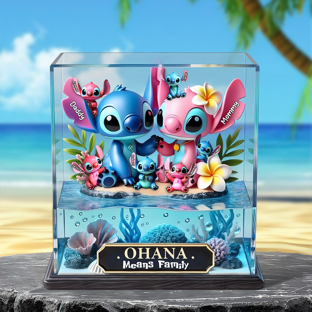 Ohana Means Family - Personalized Blue Aliens Family Acrylic Plaque Shaped Plaques PopCulturePrints