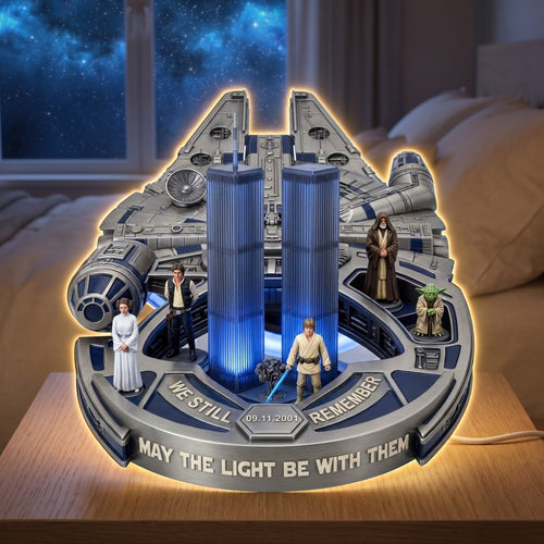 “May the Light Be With Them” - Sci Fi Space Memorial Statue Acrylic Light Box - Personalized Gifts for Fans of Space and Sci-Fi Light Box PopCulturePrints