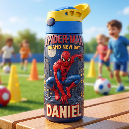 “Every Day is an Adventure with Spider-Man!” - Customizable 12oz Colorful Tumbler, Perfect Gift for Kids Tumbler Cup PopCulturePrints