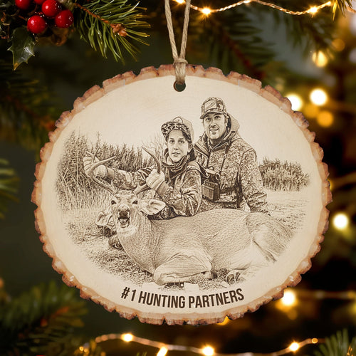 #1 Hunting Partners - Custom Photo Engraved Wood Ornament, Perfect Personalized Gift for Hunting Lovers Ornament PopCulturePrints