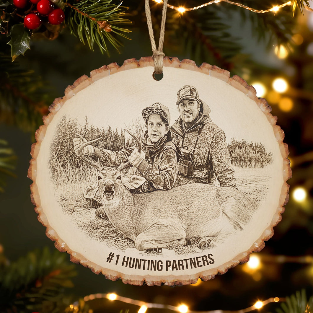 #1 Hunting Partners - Custom Photo Engraved Wood Ornament, Perfect Personalized Gift for Hunting Lovers Ornament PopCulturePrints