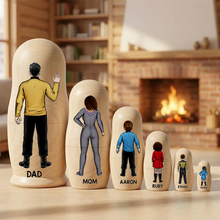 Load image into Gallery viewer, “Embrace Your Sci-Fi Family Adventure!” - Sci-fi Theme Family Nesting Dolls - Personalized Gifts For Family Wooden Nesting Dolls PopCulturePrints
