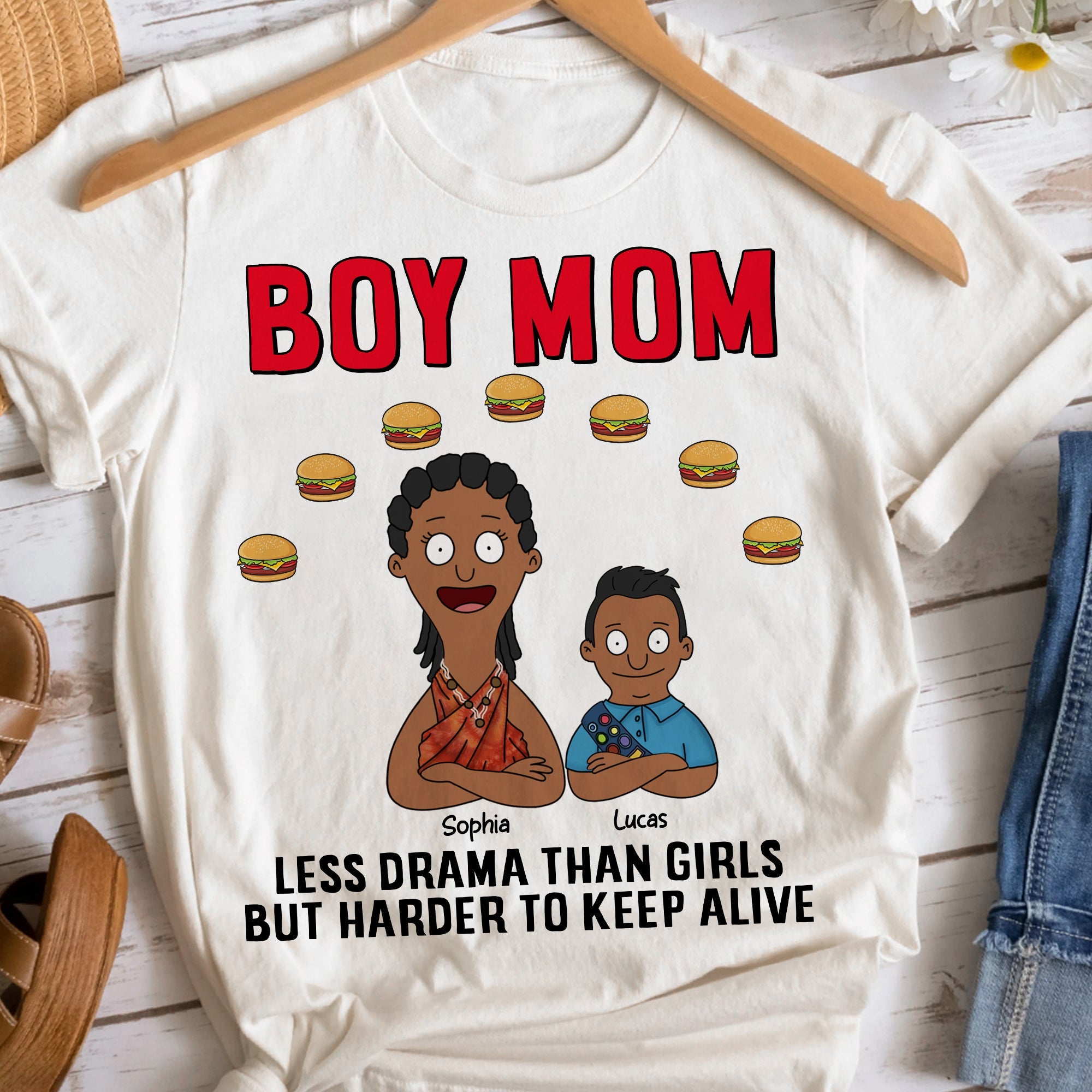 Less Drama, More Fun - Personalized Boy Mom T-Shirt | Perfect Gift for Moms and Grandmas Shirts PopCulturePrints