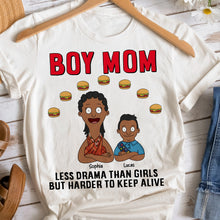Load image into Gallery viewer, Less Drama, More Fun - Personalized Boy Mom T-Shirt | Perfect Gift for Moms and Grandmas Shirts PopCulturePrints
