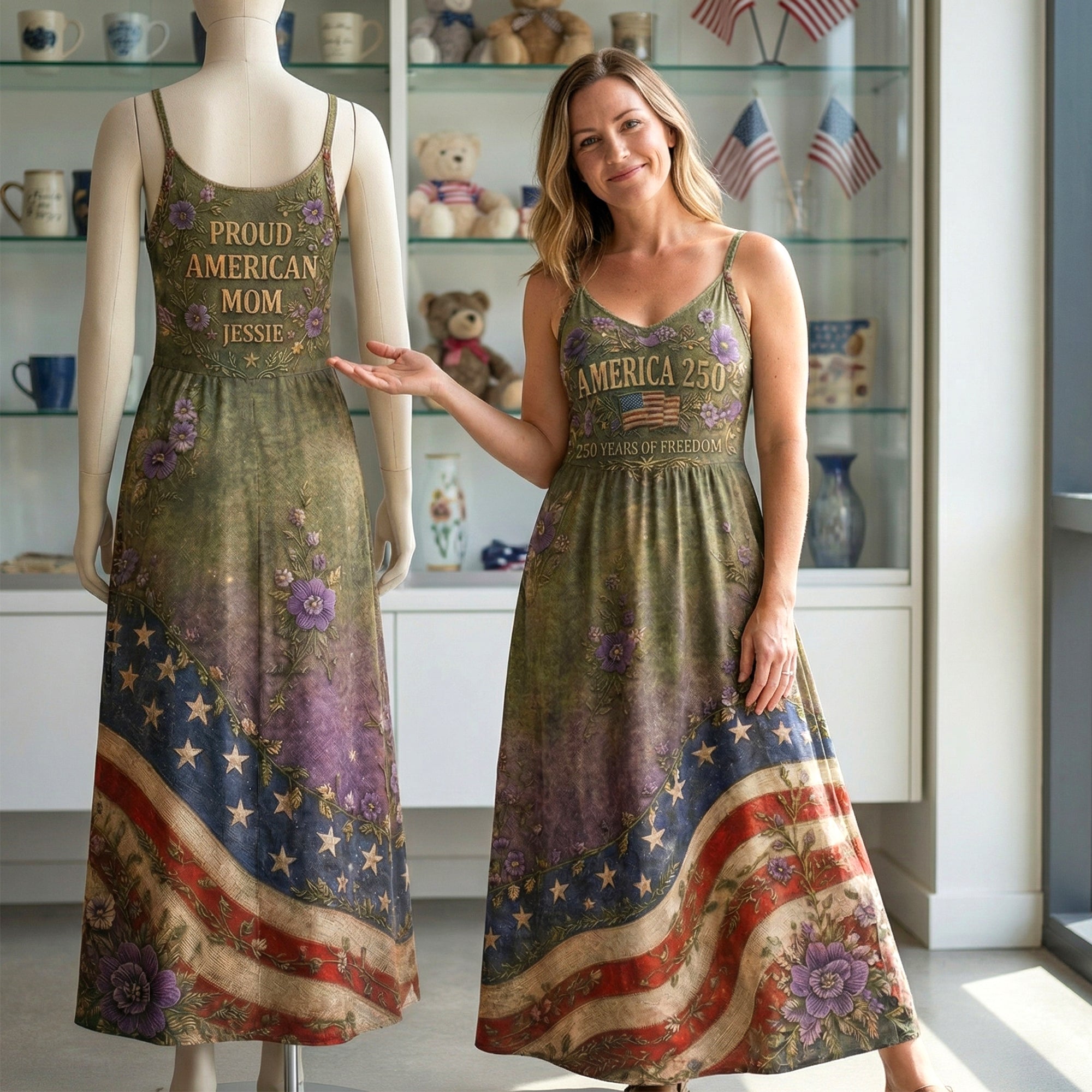 "Celebrate America with Pride!" - Proud American Mom Maxi Dress - Personalized Gifts for Moms, Grandmas & More Dress PopCulturePrints
