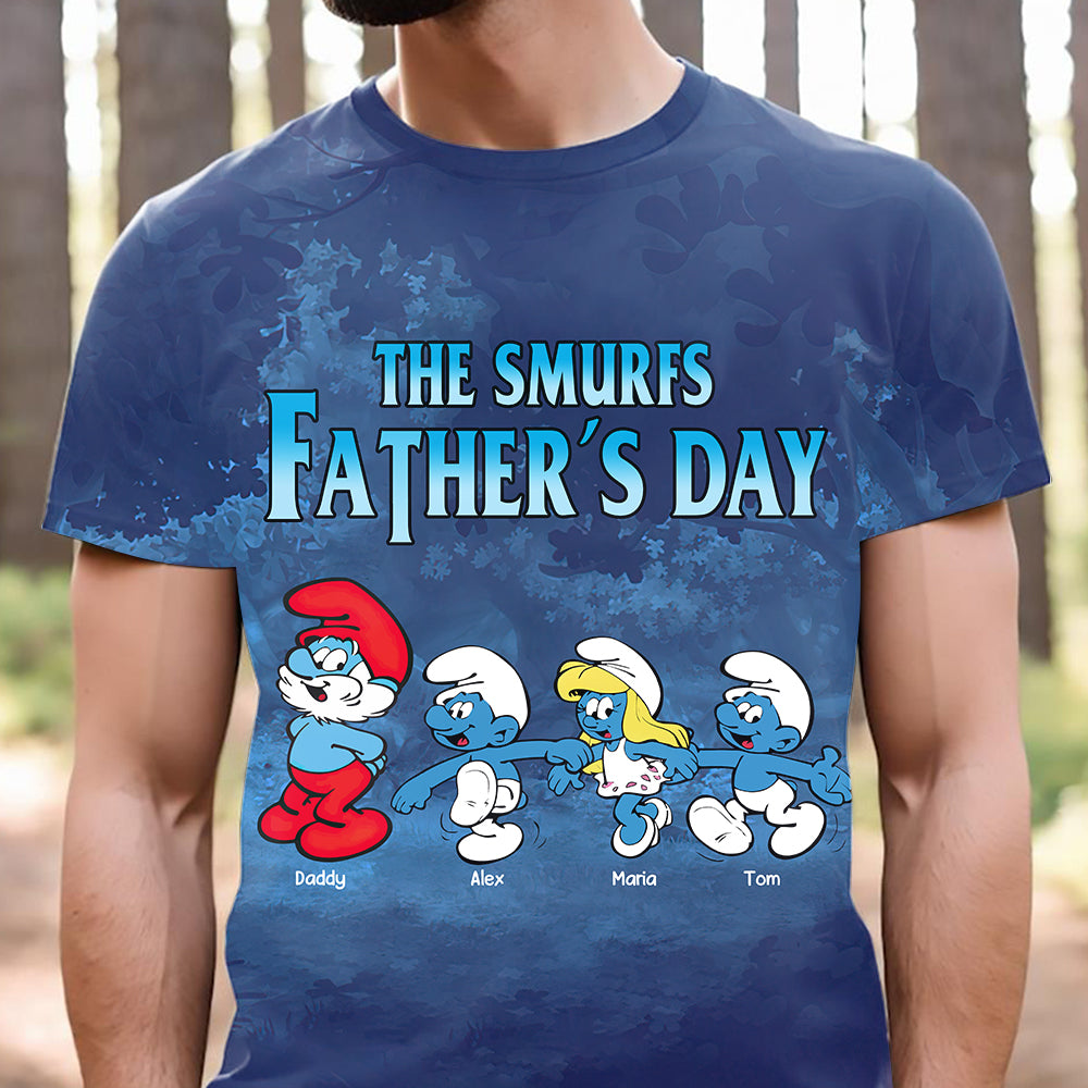 Personalized Smurfs Father's Day Shirt - Customizable Names