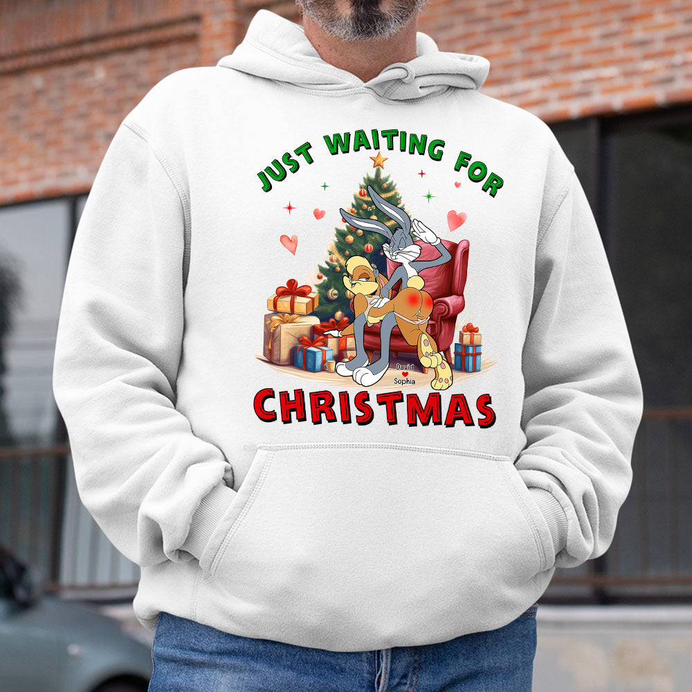 Funny Personalized Couple Christmas Shirt - Just Waiting For Christmas