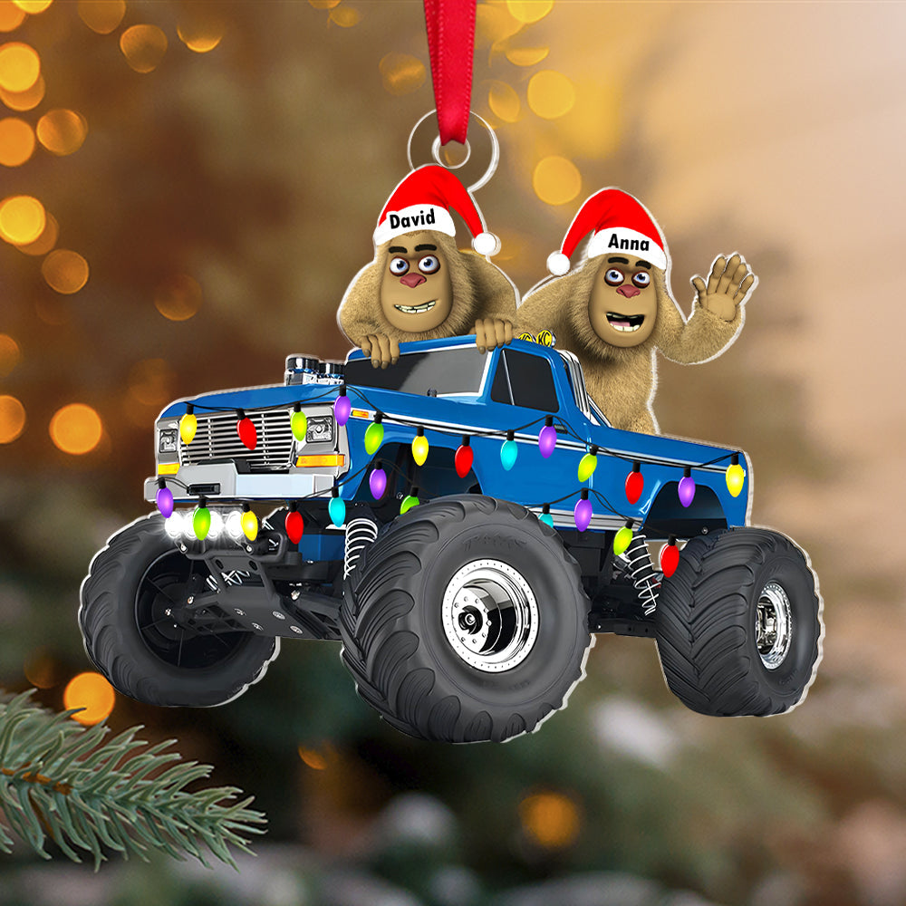 Personalized Bigfoot and Monster Truck Christmas Ornament