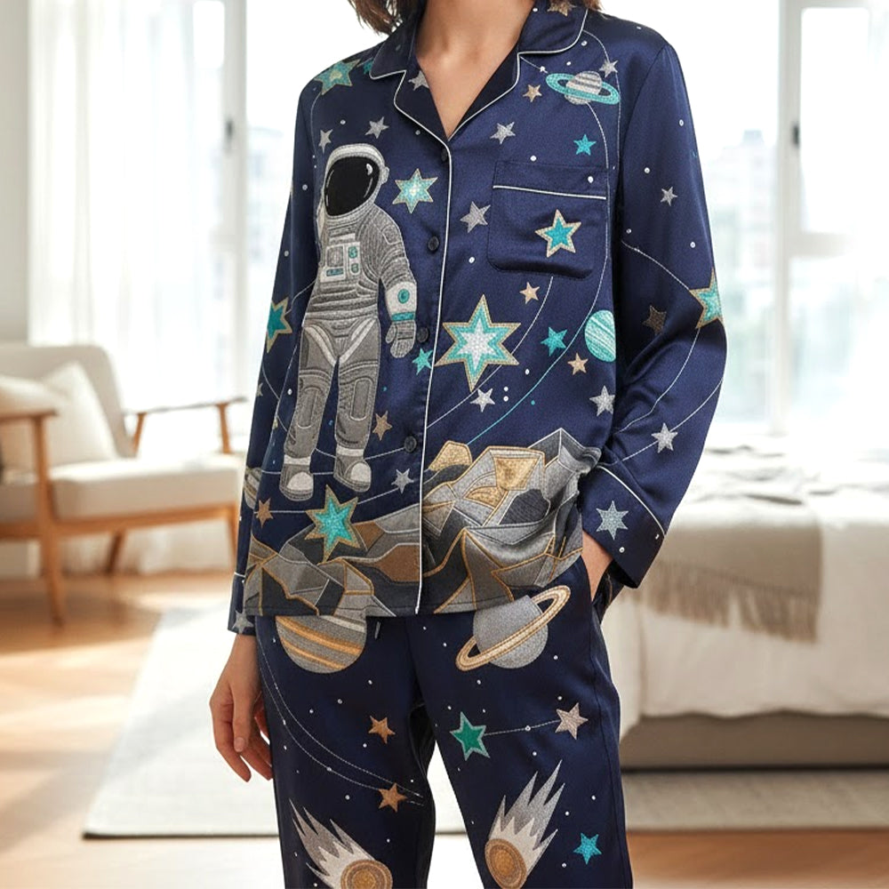 “Reach for the Stars” - Personalized Astronaut Button Up Pajama Set - Perfect Gift for Space Lovers Pajama Set PopCulturePrints