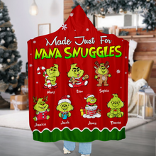 Load image into Gallery viewer, Personalized Green Monster Christmas Hooded Blanket for Grandma Blanket PopCulturePrints
