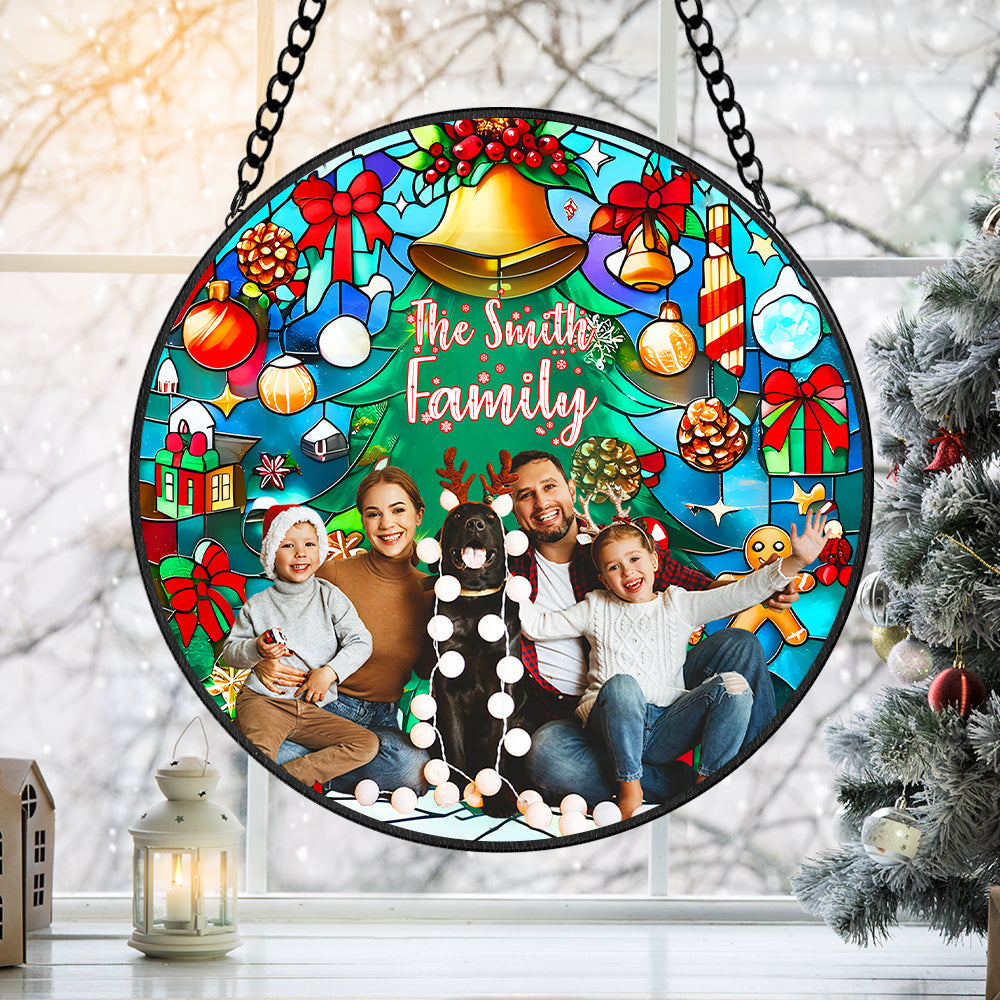 Personalized Round Stained Glass Suncatcher – Custom Christmas Gift for Families Suncatcher PopCulturePrints