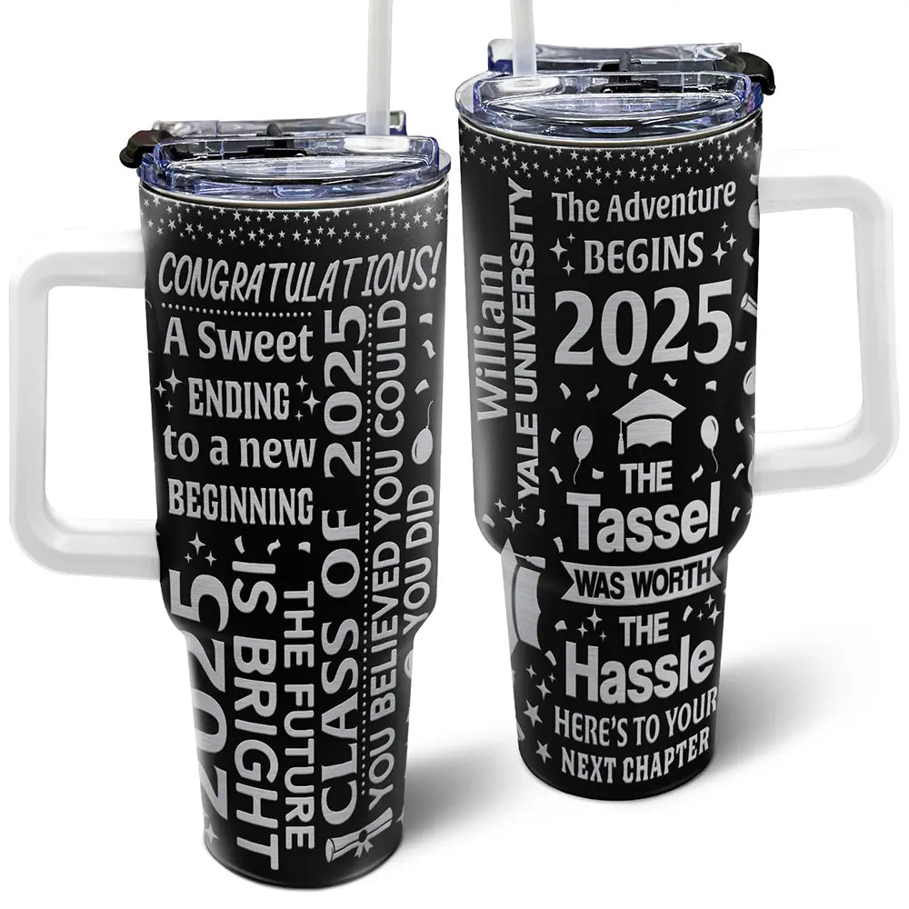 "The Adventure Begins" - Personalized 40oz Tumbler with Straw - Perfect Gift for Graduates, Moms, and Grandmas Tumbler PopCulturePrints