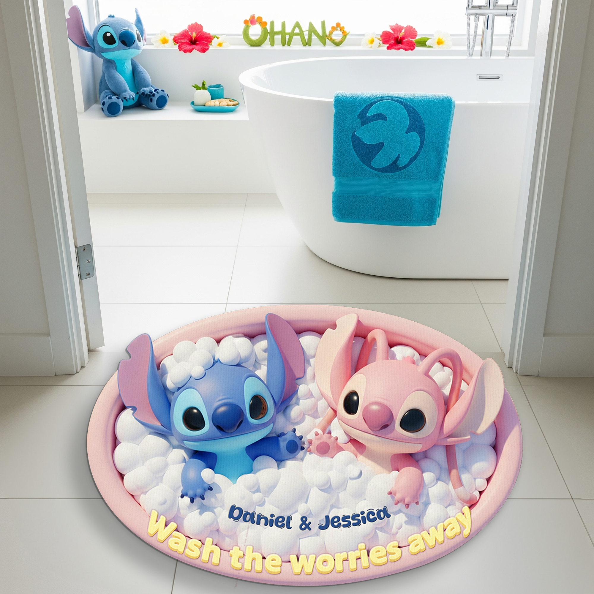 “Wash the worries away” - Tropical Alien Couple Doormat - Personalized Gift for Couples Doormat PopCulturePrints