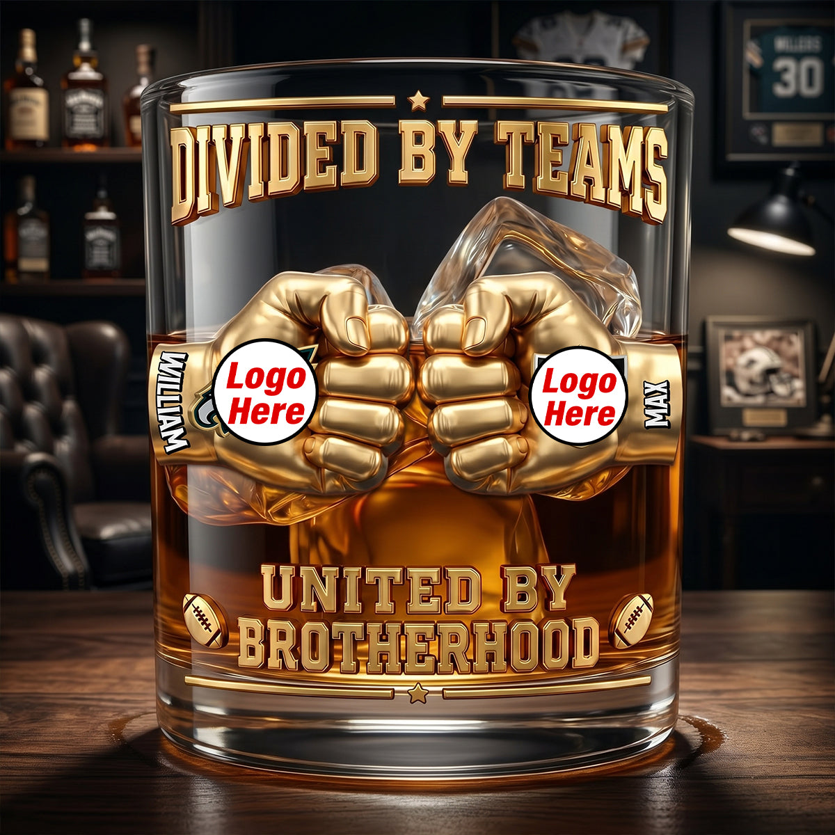 Brotherhood Quote: 'Divided By Teams, United By Brotherhood' - Personalized 11oz Round Glass for Sports Lovers Glass PopCulturePrints