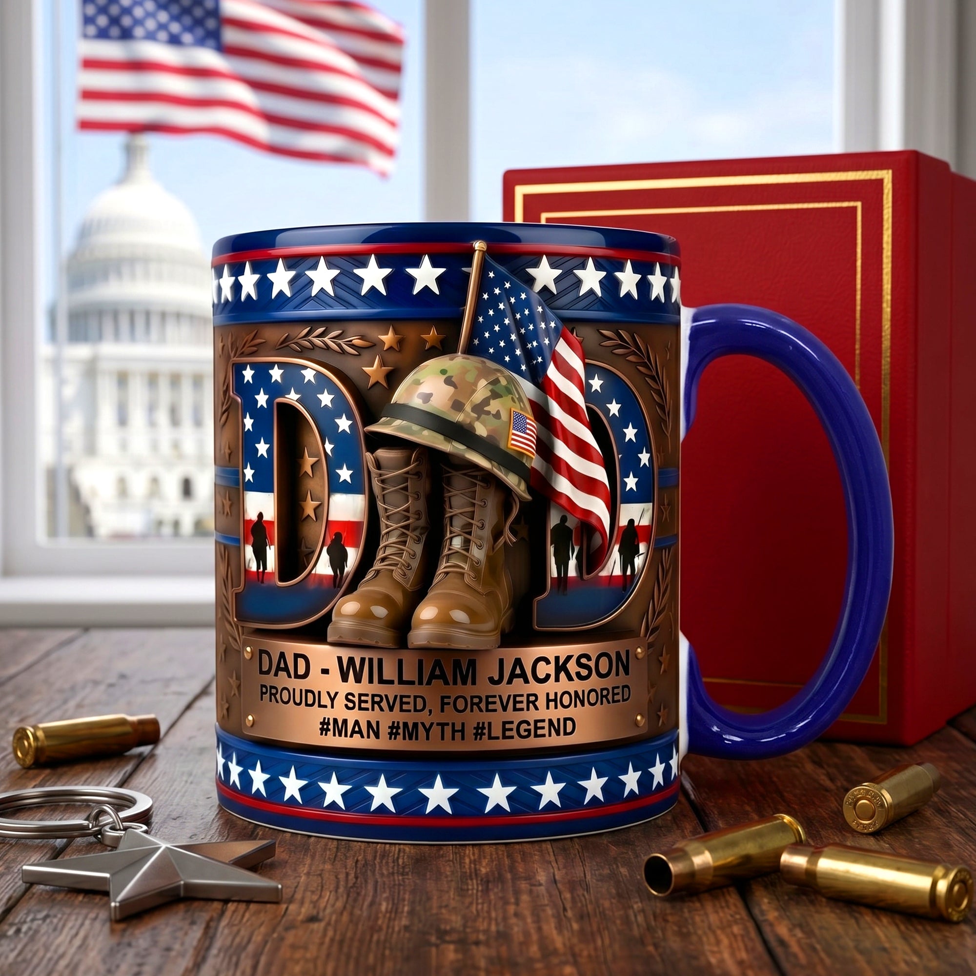 "Proud Veteran Dad - Personalized Tribute to Service" - Coffee Accent Mug | Gift for Dad, Grandpa, and Veterans Coffee Mug PopCulturePrints